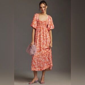 Anthropologie Short-Sleeve Smocked Babydoll Midi Dress XS